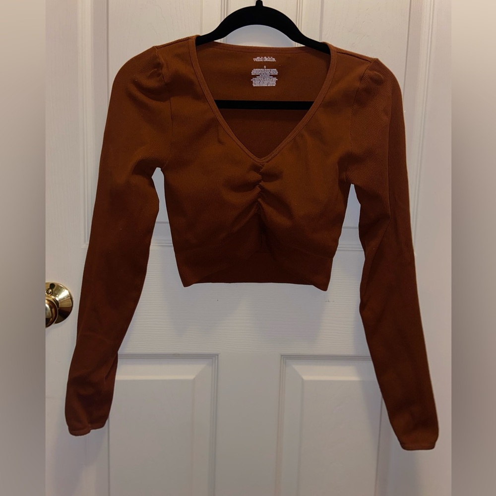 Wild Fable Dark V-Neck Long Sleeve Blouse